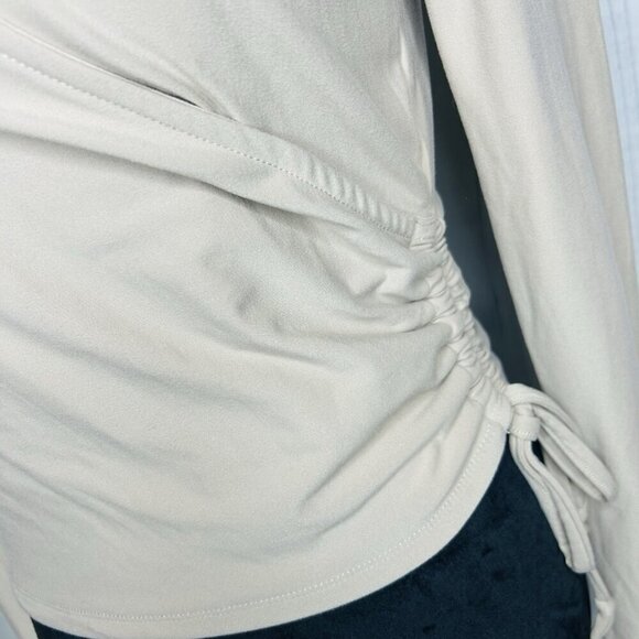 Planet Gold Wrap Front Top Shirt Light Brown Long Sleeve Sz M Scrunch Side - Picture 4 of 8